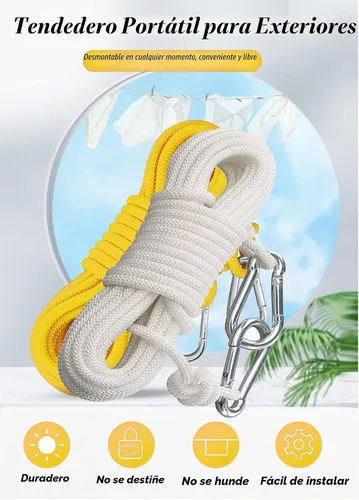 Vista 3 de Clothesline - Cuerda de secado de ropa, portátil, ajustable, para interiores y exteriores, línea de ropa a prueba de viento, colgador para camping