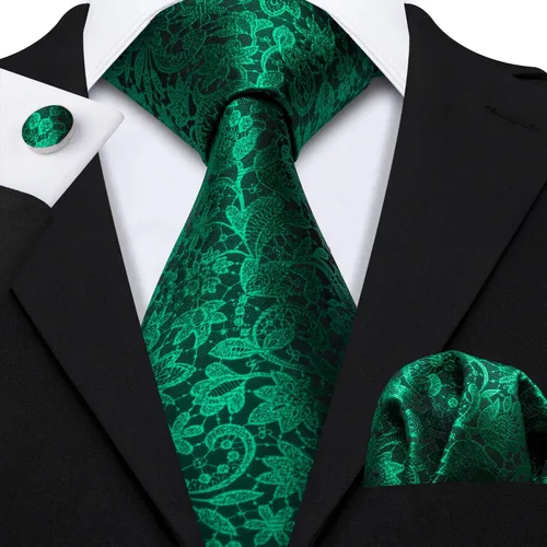 Vista 3 de Barry.Wang Conjunto de corbatas para hombre, seda con diseño de cachemira, corbata tejida formal con pañuelo de bolsillo y gemelos