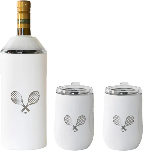 Vista 13 de Vinglacé Juego de regalo enfriador de botellas de vino, enfriador de vino portátil de acero inoxidable con 2 copas de vino sin tallo, color negro