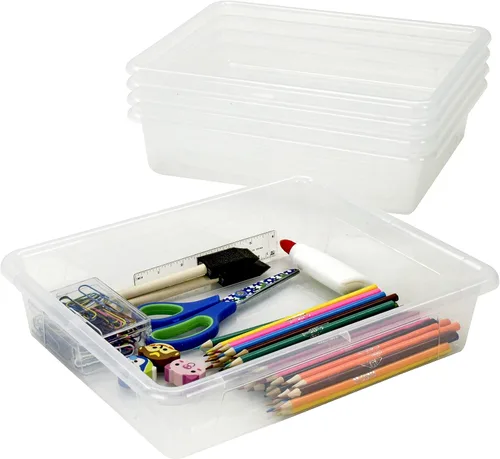 Vista 4 de Storex Bandeja de almacenamiento profundo tamaño carta, contenedor organizador con tapa sin broches para aula, oficina y hogar, translúcido, paquete