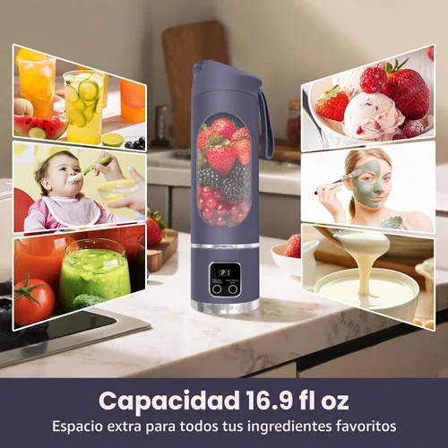 Vista 3 de Batidora portátil para batidos, 500ML USB recargable Juicer Cup (púrpura)