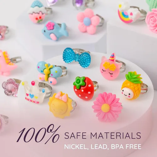 Vista 4 de nutty toys Anillos de Joyas para Niñas Pequeñas, 24 Juego de Joyería Ajustable para Disfrazarse y Juego de Simulación para Niños, Mejores Regalos