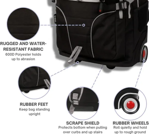 Vista 6 de J World New York Mochila rodante Lunar, bolsa para laptop con ruedas, Negro -, Mochila rodante Lunar, bolsa para laptop con ruedas