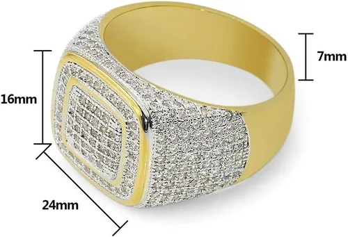 Vista 2 de JINAO - Anillo de oro de 18K ICED OUT, anillo de diamante simulado, banda Micropave para hombre