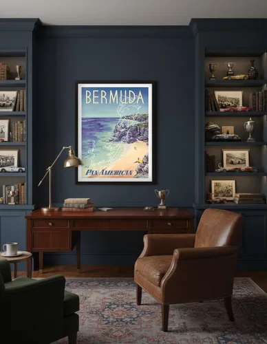 Vista 4 de Bermuda - via Pan American World Airways - Vintage Airline Travel Poster by Loweree c.1953 - Fine Art Rolled Canvas Print 11in x 14in