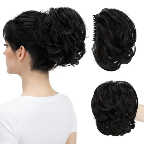 Vista 19 de Pinza de pelo con clip de garra, moño corto, pieza de cabello de moño desordenado, extensiones de cabello flexibles, ramificación de cabello