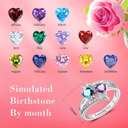 Vista 2 de Anillos de piedra natal personalizados para mujer, regalos personalizados para el día de la madre, anillos de promesa para madre e hija o mejor