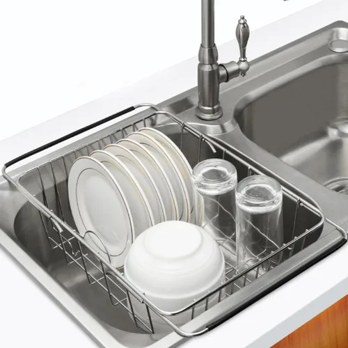 Vista 9 de Expandable Stainless Steel Sink Drying Rack Over Sink Dish Drainer Small Size Rust-Resistant Dish Rack for Kitchen Counter Organization