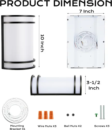 Vista 8 de CLOUDY BAY Aplique de pared LED de 3 colores, iluminación de pared, 3000 K/4000 K/5000 K, lámpara de pared ajustable de temperatura de color, 15 W