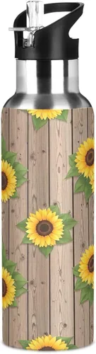 Vista 8 de BPA-Free Sport Water Bottle Insulated 32 Oz, Stainless Steel Vacuum Insulated Water Bottle for Gym Outdoor Travel School, Sunflowers Rustic Wooden