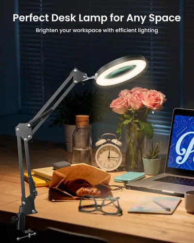 Vista 6 de UBeesize Lupa 10X con luz y soporte, lupa iluminada para trabajo cercano, lectura, manualidades, joyería, costura, soldadura, lámpara de escritorio