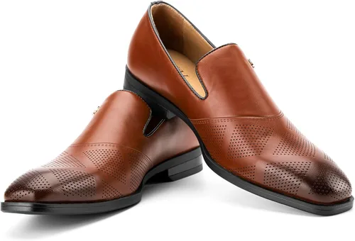 Vista 8 de JITAI Zapatos para hombre: mocasines casuales de cuero y gamuza para hombre, cómodos tacones bajos, zapatos de vestir sin cordones para bodas