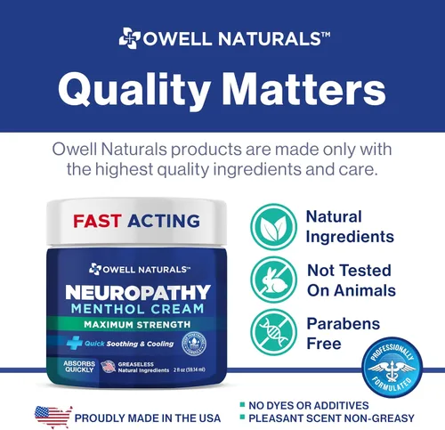 Vista 7 de Owell Naturals Crema de neuropatía extra fuerte – Enfriamiento de rápida absorción para piernas, pies y manos – Fórmula calmante avanzada con aloe