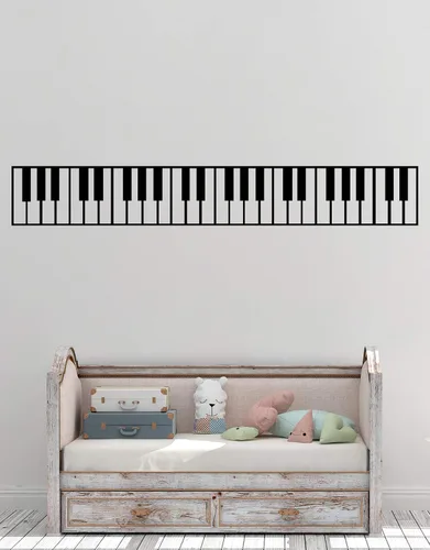Vista 4 de Pegatina de pared con teclas de piano. Decoración de instrumentos musicales. - Negro, 10" x 72". Fácil de aplicar y quitar.