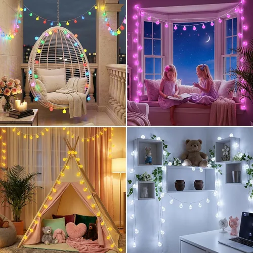 Vista 4 de OMIKA Luces de Cadena de Interior que Cambian de Color con Enchufe USB, 16.5 pies 50 LEDs Luces de Hadas de Globo de Cristal con Control Remoto