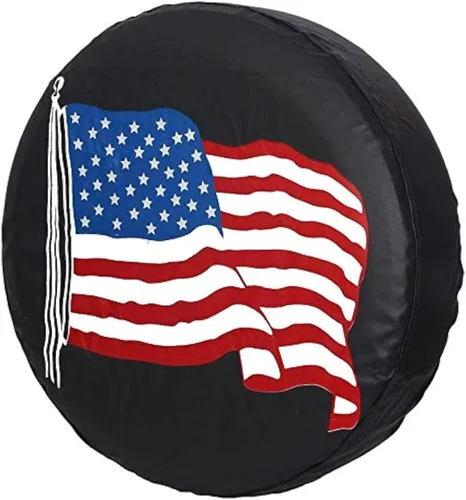 Vista 8 de Cubierta de rueda de repuesto, de piel de PVC, impermeable, a prueba de polvo, con bandera estadounidense, para Jeep Liberty Wrangler Rv Backoff