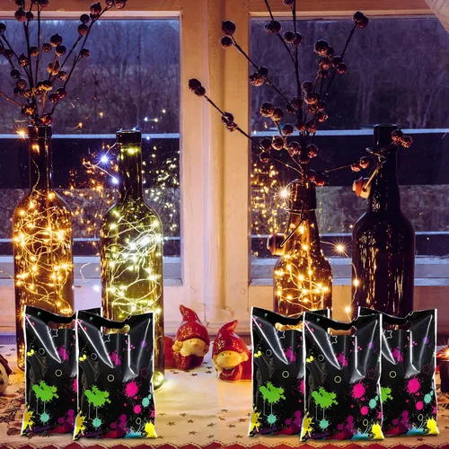 Vista 6 de Pajean 50 bolsas de caramelos de neón que brillan en la oscuridad, suministros de fiesta, bolsas de plástico coloridas, decoración de envoltura