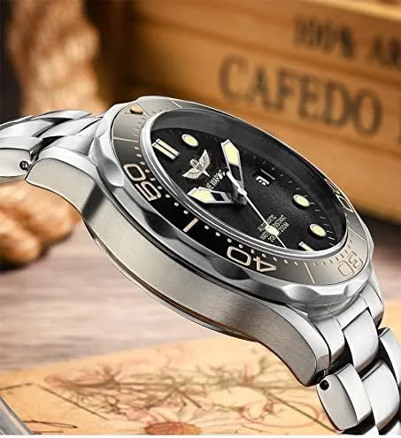 Vista 5 de Relojes para hombre NH35A automático buceo 42MM esfera negra texturizada 3D, reloj de acero inoxidable para hombre, Reloj de buceo