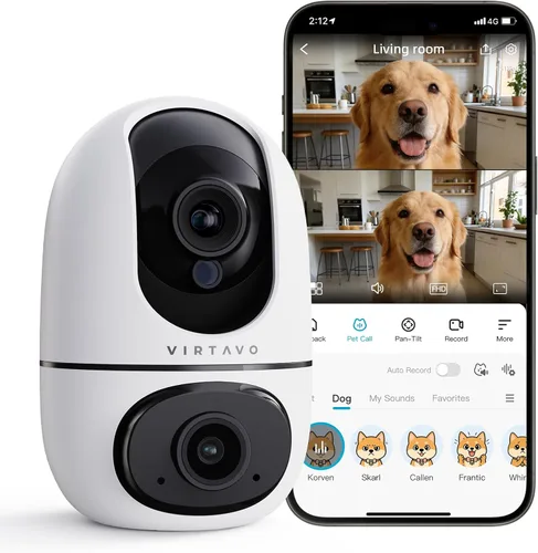 Vista 8 de virtavo Cámara WiFi de Seguridad XD1 para Interiores, No Requiere Suscripción, Monitor de Bebé y Cámara para Mascotas PTZ de Lente Dual 360°