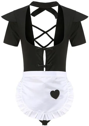 Vista 4 de Traje de sirvienta Lolita, vestido de rol para mujer, lencería sexy con lazo blanco, lencería sexy con ribete de encaje, vestido de sirvienta