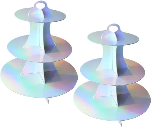 Vista 10 de MRPAPA - Soporte para cupcakes de cartón negro dorado de 3 niveles, torre BLACK-2PCS