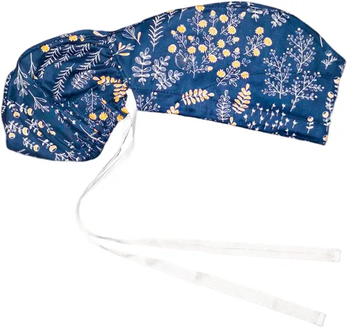 Vista 8 de Gorra médica con botones – Gorro de algodón con banda para el sudor, lazo trasero ajustable para cola de caballo