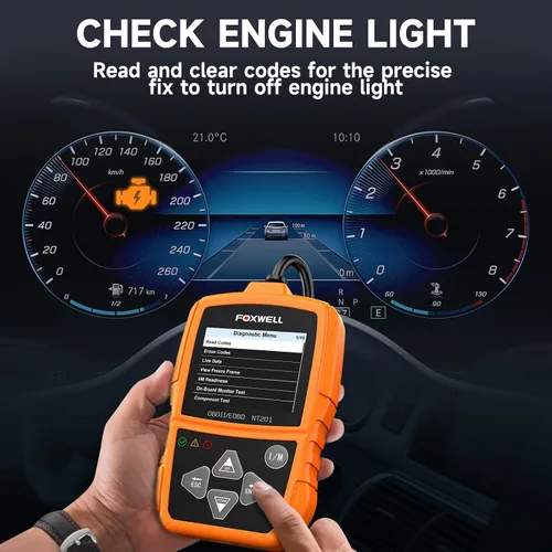 Vista 3 de FOXWELL NT201 Escáner OBD2 Lector de Códigos para Automóviles y Camiones - Reinicia la Luz de Verificación del Motor, Lee y Borra Códigos de Falla
