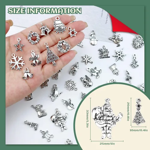 Vista 2 de JIALEEY Dijes de Navidad, Lotes al por mayor a granel Dijes de Navidad mezclados con colgantes de plata tibetana y metal para hacer joyas