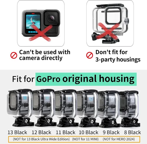 Vista 3 de Paquete de 4 filtros de buceo para carcasa protectora GoPro Hero13, apto para Hero 13, 12, 11, 10, 9, 8, carcasa oficial negra, filtros subacuáticos