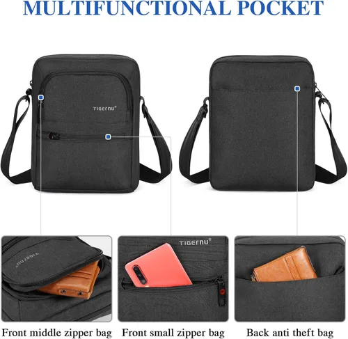 Vista 5 de BAIGIO Bolso de mensajero de los hombres pequeño Crossbody Bolso de viaje Bolso de hombre Casual Sling Pack Ipad Bolsa para el trabajo de negocios