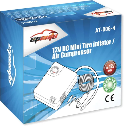 Vista 6 de EPAuto bomba de compresor de aire portable para auto 12 V DC, inflador de llantas para vehículo utilitario mediano/compacto. Bomba de compresor