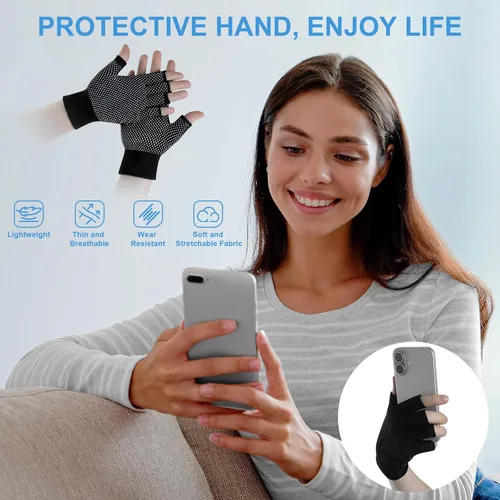 Vista 2 de Fingerless Workout Gloves for Men and Women, Half Finger Work Glove, Black Pilates Gloves with Grip, Fitness Exercise Gloves for Yoga, Cycling, Gym