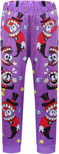 Vista 3 de Dmakifuz Disfraz de circuito digital para niños y niñas, conjunto de camiseta Pom-ni y pantalón de dibujos animados, 2 piezas, ropa de manga larga