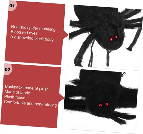 Vista 2 de Mochila de Halloween para niños y niñas, bolsa decorativa de araña, juguete gigante de felpa, color negro, 1 unidad, Negro -, Centímetro