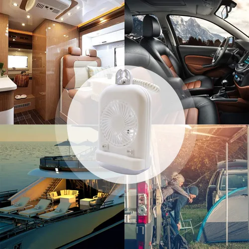 Vista 5 de Facon Combo de luz de ventilador de 12 V CC para caravana emergente, interruptor independiente, cable extensible de 2 velocidades con enchufe macho
