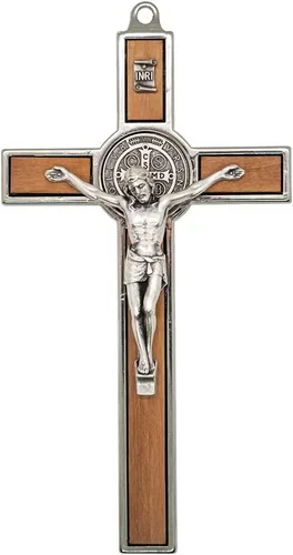 Vista 3 de Crucifijo de pared con medalla de San Benito Santo patrón de los estudiantes y Europa Decoración católica del hogar Gran regalo para bautismo