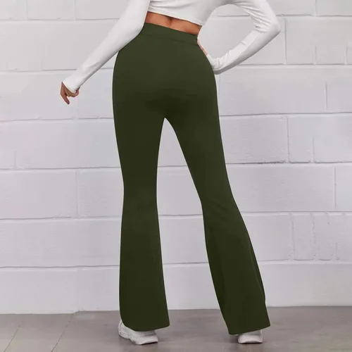 Vista 5 de Pantalones de yoga para mujer, a la moda, de color sólido, pantalones acampanados deportivos, casuales, cintura alta, elástica, ajustados, ajustados
