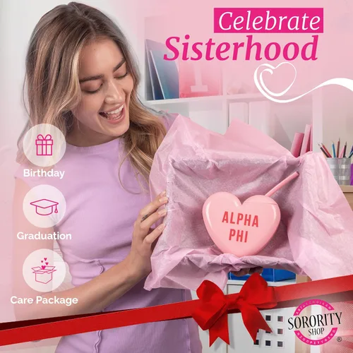 Vista 5 de Sorority Shop Theta Phi Alpha - Vaso con popote en forma de corazón, de 16 onzas, con tapa y popote de silicona, vaso de plástico reutilizable