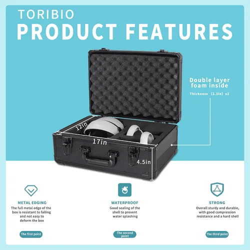 Vista 3 de TORIBIO Funda de transporte rígida compatible con Oculus Quest con correa Elite, funda de viaje portátil con espuma personalizable, funda rígida