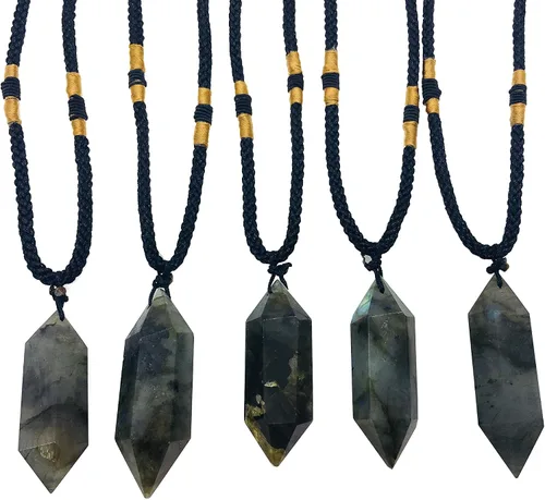 Vista 4 de Collar con colgante de chakra curativo con punta hexagonal de cristal natural (tejido a mano)