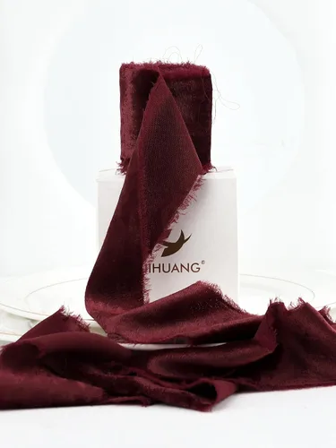 Vista 9 de HUIHUANG Cinta de terciopelo marrón de 2 pulgadas hecha a mano de seda deshilachada para ramo de flores, envoltura de regalos, invitaciones