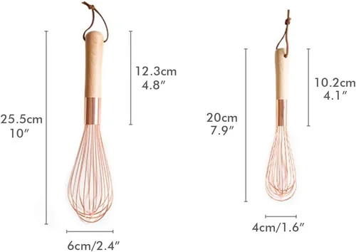 Vista 7 de Batidor de huevo Batidor HEITIGN Mango de madera Batidor de acero inoxidable Batidor de huevos, herramientas de cocina para mezclar oro rosa
