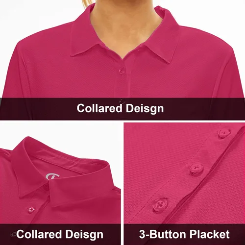 Vista 4 de Camisa polo de golf de manga larga para mujer, con protección solar UPF50+, absorbe la humedad, secado rápido