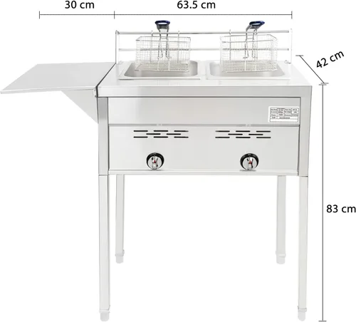 Vista 3 de Freidora comercial de dos tanques, cocina de propano con dos cestas de acero inoxidable y aceite de acero para freír al aire libre