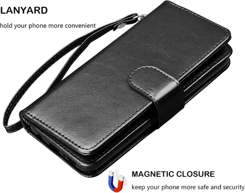 Vista 6 de NJJEX - Funda tipo cartera para iPhone 12 Pro Max, 9 ranuras para tarjetas, color negro Cuero sintético, soporte para tarjeta de crédito
