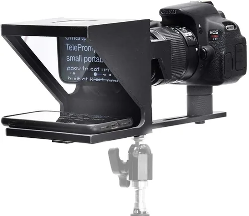 Vista 2 de El teleprompter personal compacto original para producción de video. No requiere estudio. Perfecto para réflex digital, cámaras web y cámaras