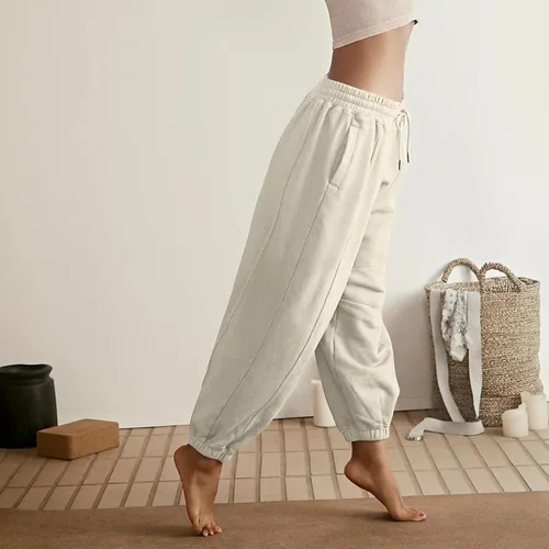Vista 2 de Pantalones deportivos de forro polar de cintura alta para mujer, holgados, cómodos, elásticos, pantalones deportivos de entrenamiento casuales