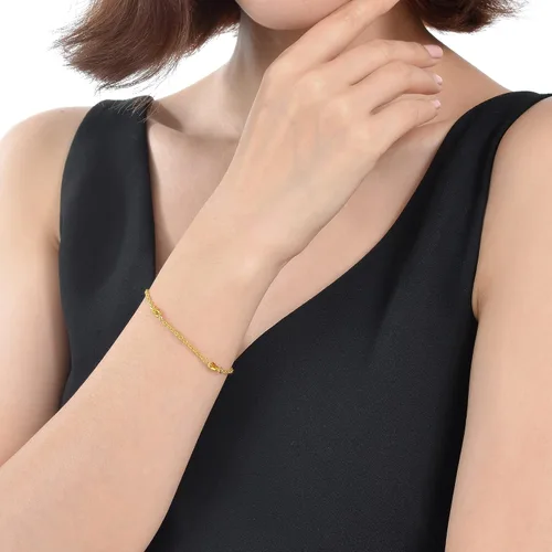 Vista 3 de CHOW SANG SANG 999.9 - Colección de regalos chinos de oro de 24 quilates, precio por peso, pulsera de cadena lisa de oro de 0.13 oz para mujer