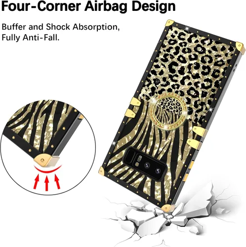 Vista 6 de Funda para teléfono Samsung Galaxy Note 8 con soporte de anillo para niñas y mujeres, retro, elegante, de lujo, con estampado de leopardo, guepardo