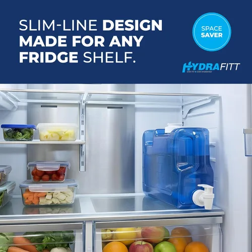 Vista 2 de Dispensador de agua para refrigerador HydraFitt de 1.1 galones – Contenedor de agua para refrigerador delgado a prueba de fugas con llave – Jarra